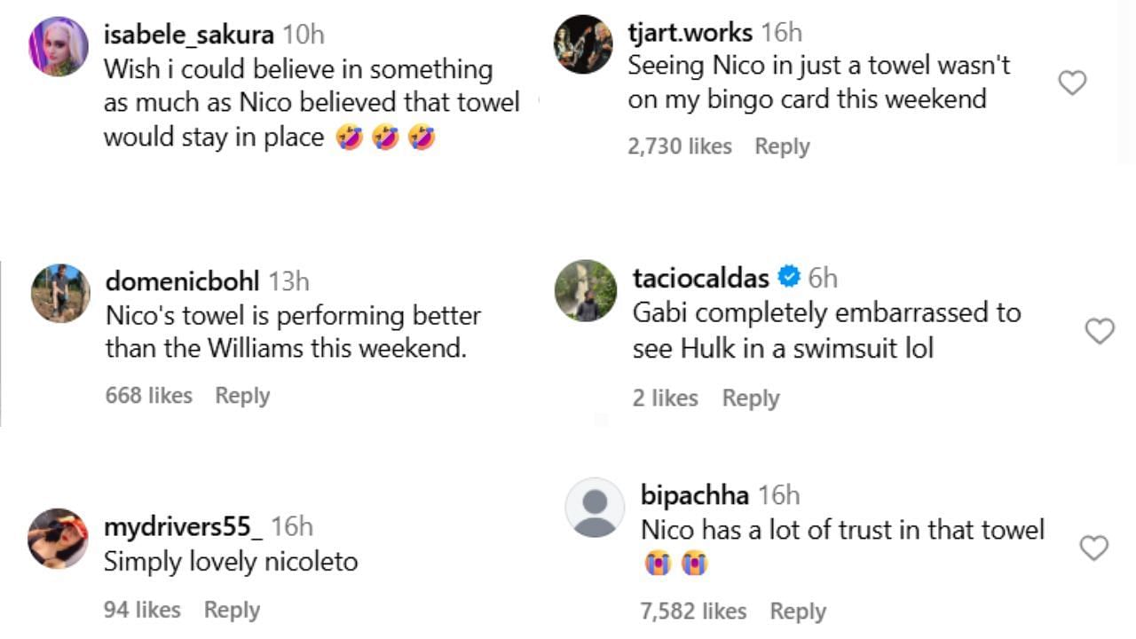 Snapshot of F1's reactions to Nico Hulkenberg...Credits-Instagram